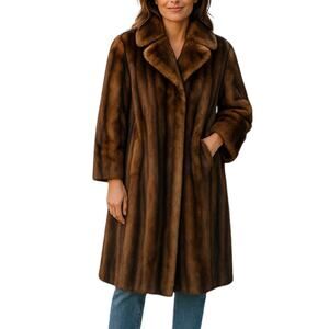 Vintage Nafia Real Mink Fur Long Coat Full Length Brown Size 8